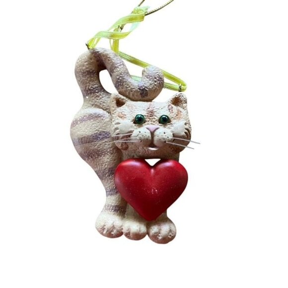 Kurt Adler Vintage Striped Cat and Heart Ornament - Picture 1 of 2